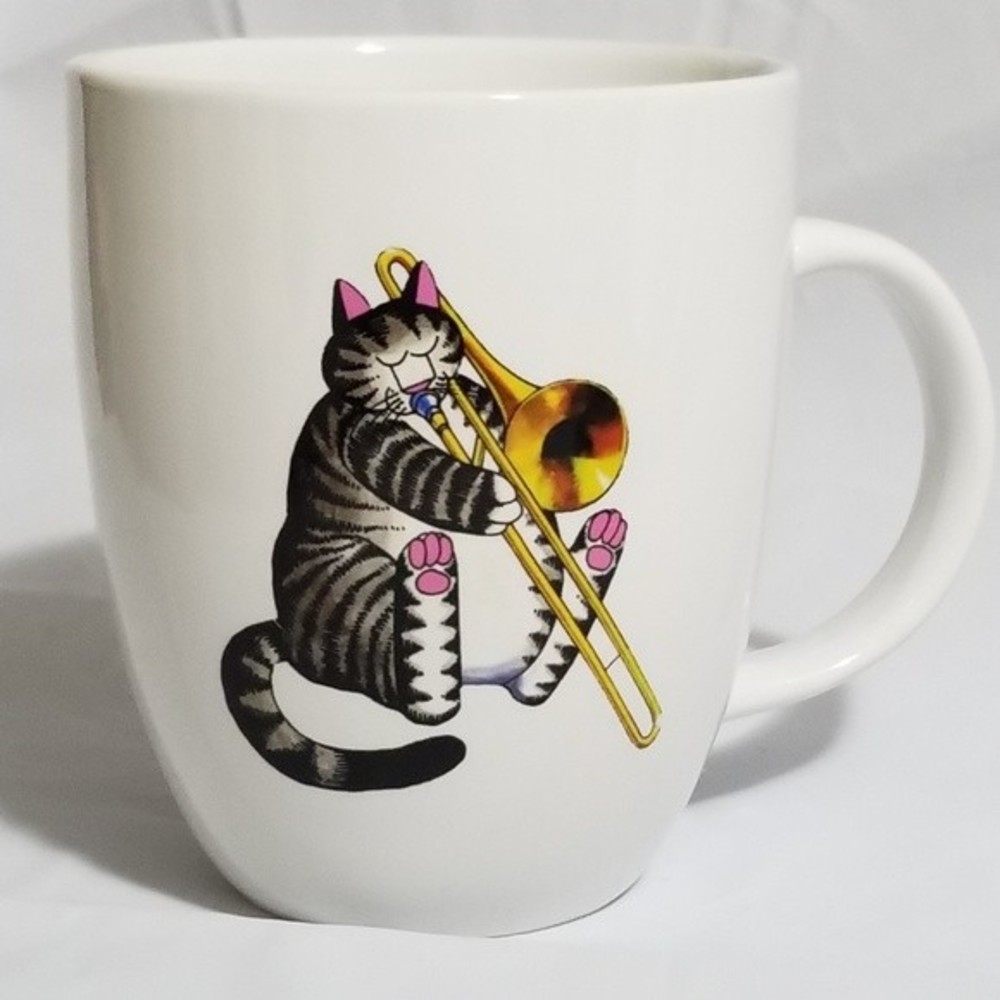 Cartoon Cat Trumpet Threshold Porcelain Coupe Mug 14oz.